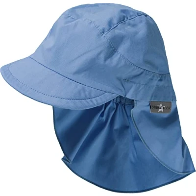 Abbildung von Sterntaler Schirmmütze Nacken Basic Unisex Baby und Kinder Mütze mit Nackenschutz UV Schutz 50+ Hut aus Popeline (Bio) leichte Sommer Kopfbedeckung Gummiband samtblau, Größe 51