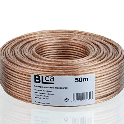 Abbildung von DCSk BLca 50m 2x2,5mm² Lautsprecherkabel CCA I Boxenkabel isoliert transparent mit Polaritätskennzeichnung LS Kabel als Meterware für Stereoanlage etc.
