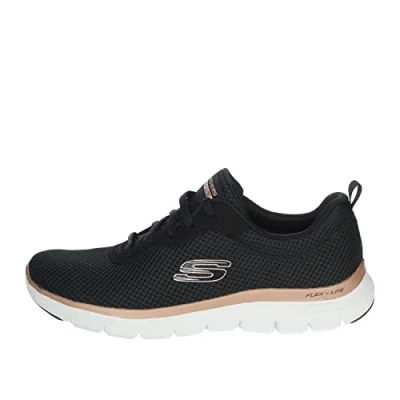 Abbildung von Skechers Damen Flex Appeal 4.0 Brilliant View Sneaker, Black Mesh Rose Gold Trim, 38.5 EU