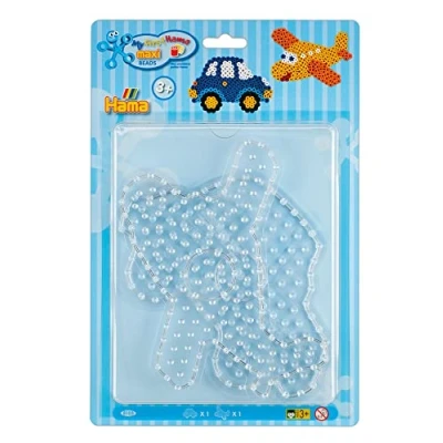 Abbildung von Hama Perlen 8103 Stiftplatten 2er Set für Maxi Bügelperlen mit Durchmesser 10 mm, Motive Auto und Flugzeug in transparent, kreativer Bastelspaß Kinder Jugendliche