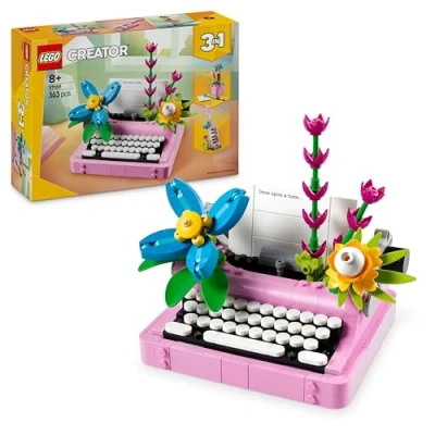 Abbildung von LEGO Creator 3in1 Schreibmaschine mit Blumen Spielzeug umbaubar in EIN Keytar Modell oder einen Blumentopf Notizblock &amp; Stift Bauset Geschenk für Mädchen und Jungen ab 8 Jahren 31169