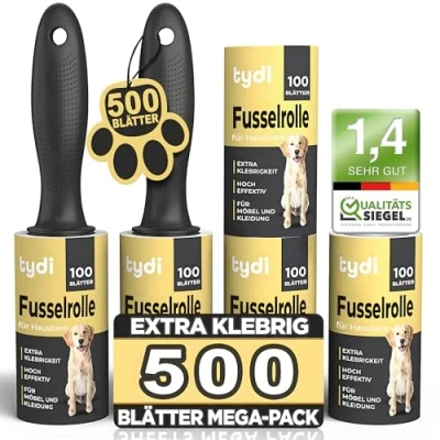 Abbildung von Tydi Fusselrolle Tierhaare 100 Blatt pro Rolle (500 insgesamt) Kleidung Lint Roller Haarroller Fusselroller Mühelos Aufsammeln