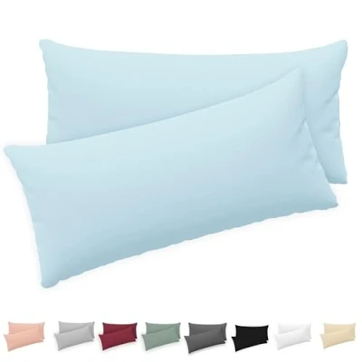 Abbildung von Twinzen® Kissenbezug 50x80 (2er Set) 100% Jersey Baumwolle 150 GSM Kissenbezüge Blau Für cm Kissenhülle mit Reißverschluss Oeko Tex Zertifiziert