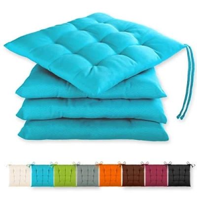 Abbildung von Gräfenstayn® 4er Set Sitzkissen 40x40x3cm mit Haltebändern für Indoor und Outdoor Öko Tex Siegel (Türkis)
