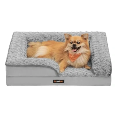 Abbildung von Feandrea Orthopädisches Hundebett für kleine Hunde, wasserdichtes Hundesofa mit abnehmbarem Plüsch Bezug, 71 x 58 16 cm, Taubengrau PGW251G01