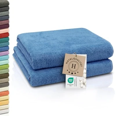 Abbildung von ZOLLNER 2er Set Badetücher weiche und saugstarke Duschtücher waschbar bis 95C Baumwolle 100x150 cm in blau