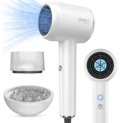 Abbildung von Professionell Föhn Ionen Haartrockner, DEWILY mit Diffusor Konzentratoren, 1800W Schnelltrocknen Hair Dryer 2 Geschwindigkeits und 4 Hitzeeinstellunge, Reisefön für Familie (Weiß &amp; Silber)