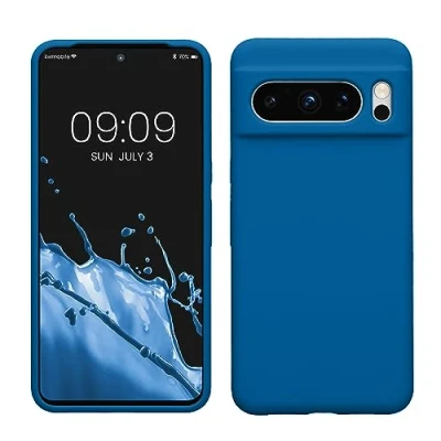 Abbildung von kwmobile Hülle kompatibel mit Google Pixel 8 Pro Silikon Handy Case Handyhülle weiche Oberfläche kabelloses Laden Blue Reef