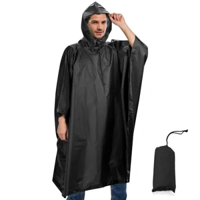 Abbildung von Sensong Regenponcho Wasserdicht Regencape mit Kapuze Multifunktionales Regenmantel Wiederverwendbar Regenkleidung Faltbare Ripstop Damen Herren für Wandern Camping Angeln Täglichen Gebrauch Schwarz