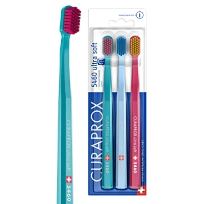 Abbildung von Curaprox Zahnbürste Set CS 5460 3er Pack Ultra Soft Handzahnbürste für Erwachsene mit super weichen CUREN Borsten Türkis, Hellblau, Magenta