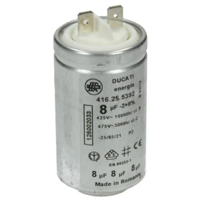 Abbildung von Electrolux AEG Anlaufkondensator Kondensator 8 µF uF 450V DUCATI energia 416.25.5392 mit Steckfahnen für Wäschetrockner 1250020334 125002033