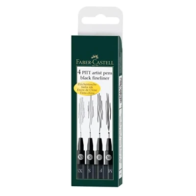 Abbildung von FABER CASTELL 167115 Tuschestifte Pitt Artist Pen, 4er Packung, Inhalt: M, F, S, XS, schwarz