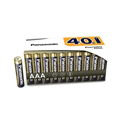 Abbildung von Panasonic Everyday Power, AAA Alkaline Batterien, 40er Pack, plastikfreie Verpackung, Micro/LR03, Amazon Exclusive