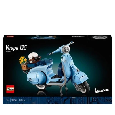 Abbildung von LEGO Icons Vespa 125, Motorrad Modell zum Bauen, Vintage Roller aus Italien, Modellbausatz für Erwachsene, Austellungsstück als Zimmer Deko, Geschenke Frauen und Männer 10298