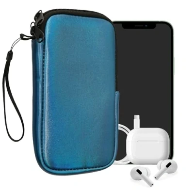 Abbildung von kwmobile Handytasche für Smartphones L 6,5&quot; Neopren Handy Hülle Metallic Karibikblau Tasche 16,5 x 8,9 cm Innenmaße