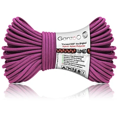 Abbildung von Ganzoo Paracord 550 Seil / 4mm Nylon/Polyester/Typ Hybrid/Armband Hunde Leine/Hunde Halsband 250Kg. Bruchlast/Outdoor Rope/Camping Schnur/Allzweckseil 30 Meter/Lila