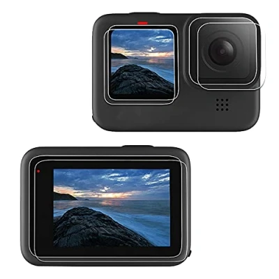 Abbildung von LARRITS schutzfolie for GoPro Hero 12 11 10 9 8 7 Black, 2 x Panzerglas Displayschutzfolie Objektiv Displayschutz Frontscheibe (Für 9)