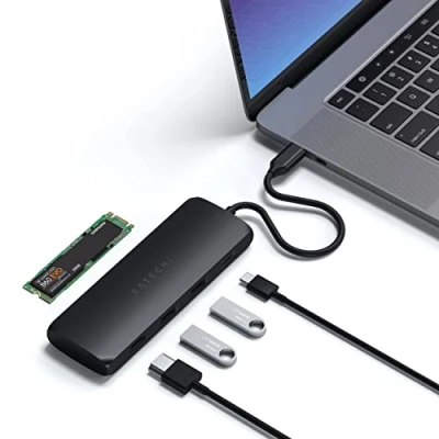 Abbildung von SATECHI USB C Hybrid Multiport Adapter Passend Für M.2 SATA SSD, 4K HDMI 60Hz, PD, A 3.1 Datenports M2/ M1 MacBook Pro/Air, iPad M2 Mac Mini, iMac (Schwarz)
