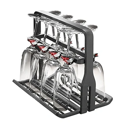 Abbildung von Spares2go Universal Wein Glas Korb spülmaschinenfest (8 Gläser, Stiel Halter Korb, Glashalter, Aufbewahrung und Reinigung von Weingläsern in der Spülmaschine, 330 mm x 220 260 mm, Silber)