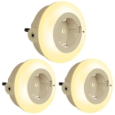 Abbildung von emotionlite Nachtlicht Steckdose mit Dämmerungssensor,LED Nachtlampe Kinder Schutzsteckdose Helligkeitssensor, Auto/OFF/ON Lichtsensor 3 Helligkeit Einstellbar, warmweiß 2700K (3 Stück)