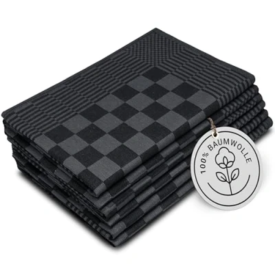 Abbildung von ZOLLNER 6er Set Geschirrtücher Baumwolle in 65x65 cm extrem saugstarke und robuste Küchentücher waschbar bis 60C schwarz kariert Gastronomiequalität Oeko Tex® Zertifiziert