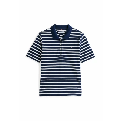 Abbildung von TOMMY HILFIGER Damen 1985 REG Pique Polo SS WW0WW43224, Blue (Dark Night Navy/Ecru STP), M