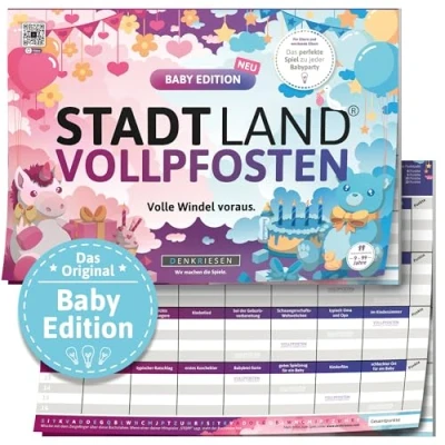 Abbildung von DENKRIESEN Stadt Land Vollpfosten® A4 Baby Edition Ab 9 Jahren Fluss Babyparty Familienspiel