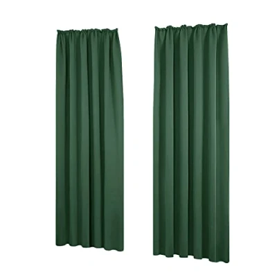 Abbildung von Deconovo Blickdichter Thermovorhang Wohnzimmer mit Kräuselband dicke Kälteschut Hitzeschutz, 160x140 cm(HöhexBreite), Waldgrün, 2er Set