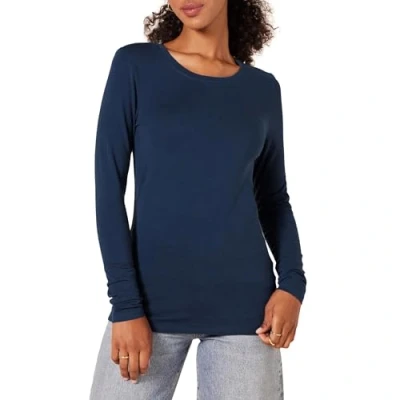 Abbildung von Amazon Essentials Damen Regular Fit Langarm T Shirt Rundhalsausschnitt (In Übergröße Erhältlich), Marineblau, XL