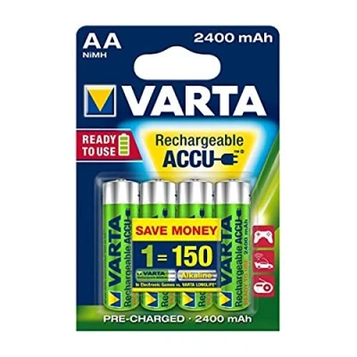 Abbildung von VARTA Batterien AA, wiederaufladbar, 4 Stück, Recharge Accu Power, Akku, 2400 mAh Ni MH, ohne Memory Effekt, vorgeladen, sofort einsatzbereit