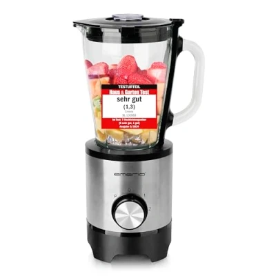 Abbildung von EMERIO Standmixer mit 1.5L Glasbehälter BPA frei Crush Ice Funktion 2 Geschwindigkeiten + Pulse 4 Messer aus Edelstahl Sicherheitsschalter in Krug &amp; Deckel 500W BL 130988