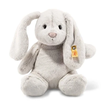Abbildung von Steiff Hoppie Hase mit Schlappohren 28 cm hellgrau, Plüschtier, Soft Cuddly Friends, flauschiges Stofftier zum Kuscheln und Spielen, Kuscheltier für Mädchen Jungen, waschmaschinenfest