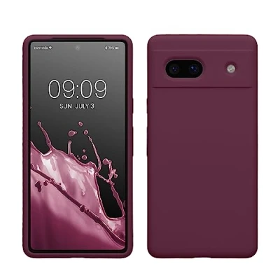 Abbildung von kwmobile Hülle kompatibel mit Google Pixel 7a Silikon Handy Case Handyhülle weiche Oberfläche kabelloses Laden Bordeaux Violett