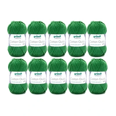 Abbildung von Gründl Cotton Quick Uni Strickgarn / Häkelgarn, 10 Knäuel à 50 g (farbenfrohes Garn aus 100% Baumwolle, OEKO TEX zertifiziert, 125 m, Nadelstärke: 3 4, x g), Farn