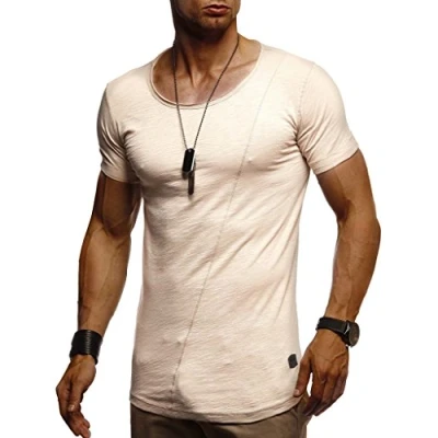 Abbildung von Leif Nelson T Shirt Herren Sommer Rundhals Ausschnitt 100% Baumwolle (Beige, Größe XXL), Regular Fit Shirt, Basic Männer Kurzarm