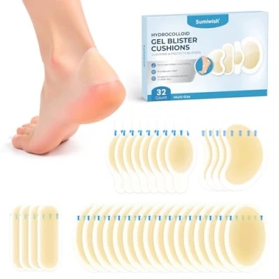 Abbildung von Sumiwish Blasenpflaster Hydrokolloid Bandages Wasserdichte Blasenpolster für Ferse, Zehen und Füße, Extra starker Schutz schnelle Erholung(32 Count，Variety)