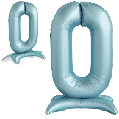 Abbildung von Luftballon Geburtstag Zahl 0 Hellblau Stehende XXL Riesen Folienballon 82cm Geburtstagsdeko Jungen Ballon Deko zum Geburtstag.