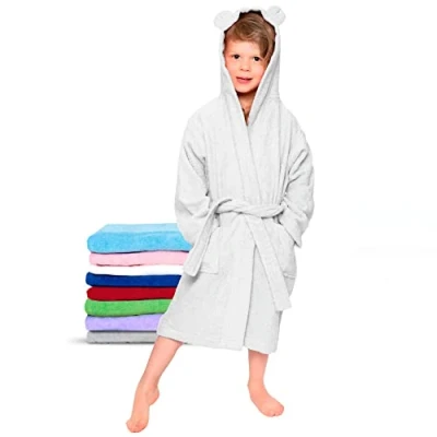 Abbildung von Twinzen Kinderbademantel Mädchen oder Junge 100% Baumwolle Ohne Chemikalien Oeko TEX® 2 Taschen, Gürtel, Kapuze mit Ohren 5 6 Jahre, Weiß, Size3