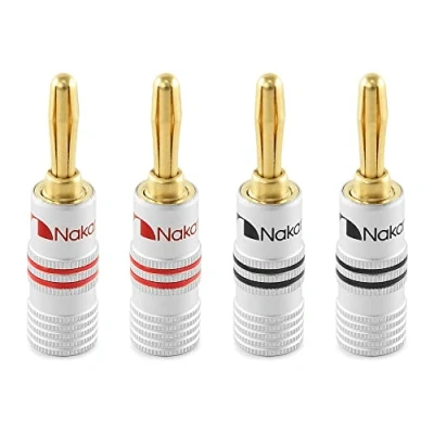 Abbildung von Nakamichi 24K vergoldeter Bananenstecker 12 AWG 18 Gauge Größe 4mm für Lautsprecher Verstärker Hi Fi AV Receiver Stereo Heimkino Audiokabel Stecker schraubbar 4 Stück (2 Paare)