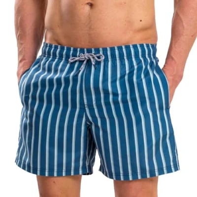 Abbildung von RIPT Herren Essentials Quick Dry UV 50 Sonnenschutz Badeshorts Badehose, Marineblauer Streifendruck, L