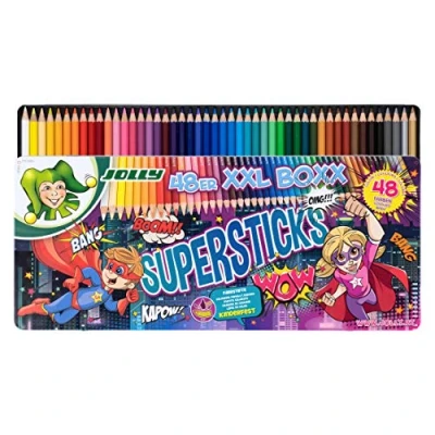 Abbildung von JOLLY Buntstifte Supersticks Kinderfest XXL Box Version 1, Bruchfeste &amp; ungiftige Farbstifte, Made in Austria, 48 Stifte