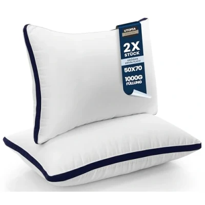 Abbildung von Utopia Bedding Kopfkissen (2er Set), 50 x 70 cm Schlafkissen, Gebürsteter Stoff Bezug Bettkissen, Premium Qualität Weich et Atmungsaktiv Kissen (Marineblau)