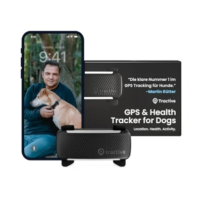 Abbildung von Tractive GPS Tracker Hund Empfohlen von Martin Rütter Live Ortung Weglaufalarm Aktivitätstracking Gesundheitswarnungen 2024 Edition Bellverhalten (Schwarz)
