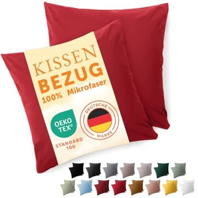 Abbildung von Blumtal Kissenbezug 40 x 40, 2 Stück Oeko TEX zert. Kissenbezüge 100% Mikrofaser in extra weich &amp; waschmaschinenfest Bezug Kissen 40x40 Rot