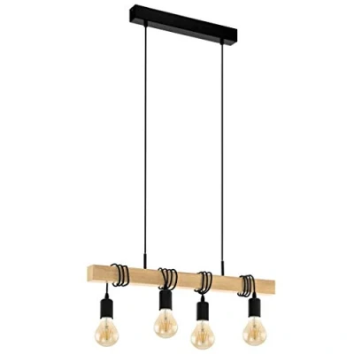 Abbildung von EGLO Pendelleuchte Townshend Holz Vintage, Hängelampe Esszimmer, Hängeleuchte 4 flammig, rustikale Retro Lampe im Industrial Design mit E27 Fassung, Pendellampe schwarz, braun