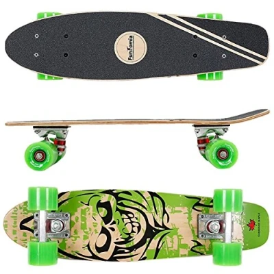 Abbildung von FunTomia Mini Board Cruiser Skateboard 57cm aus 7 lagigem kanadischem Ahornholz inkl. ABEC 9 Kugellager mit oder Ohne LED Rollen