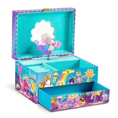 Abbildung von CRAZE Music Box Galupy Mermaid Spieluhr mit Melodie, Mädchen Schmuckkästchen Meerjungfrau Grafik, Schublade &amp; Spiegel