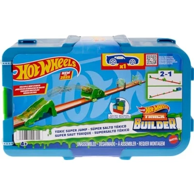 Abbildung von Hot Wheels Track Builder Giftiger Super Sprung Trackset mit Rampe, Flippern, Auto, Box und viele Baumöglichkeiten, für Kinder ab 4 Jahren, HKX47