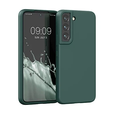 Abbildung von kwmobile Schutzhülle kompatibel mit Samsung S22 Hülle Silikon Case Handyhülle weiche Oberfläche kabelloses Laden Moosgrün