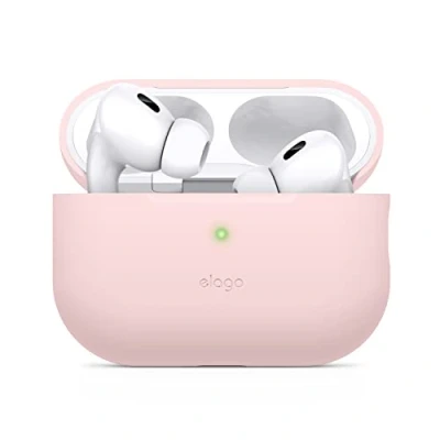 Abbildung von elago Silikonhülle Kompatibel mit Apple AirPods Pro 2. Generation Case, Schutzhülle, Front LED sichtbar, Unterstützt Kabelloses Aufladen (Rosa)